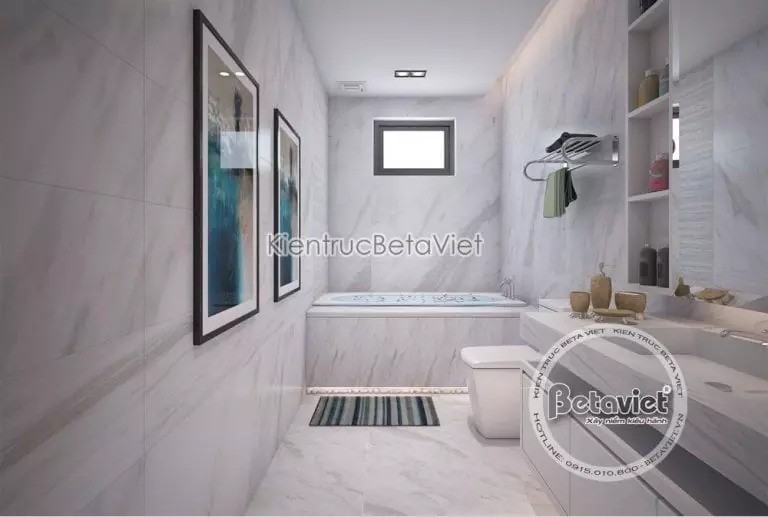 Mẫu phòng tắm với màu trắng sáng rộng không gian