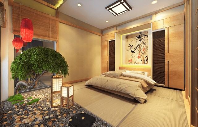 Phòng Ngủ Nhật đặc trưng với tranh truyền thống 