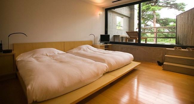 Một mẫu nội thất phòng ngủ kiểu Nhật đơn giản với tính kết nối thiên nhiên cao