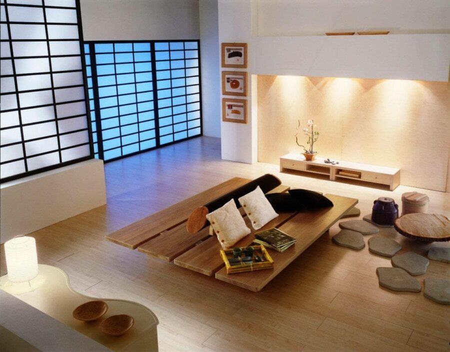 Nội thất phòng khách Nhật với sự kết hợp ánh sáng hài hòa