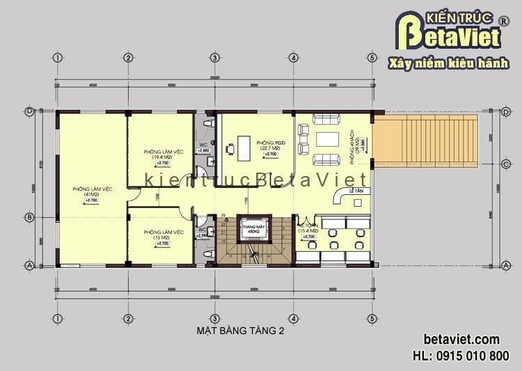 Thiết kế văn phòng (Lào Cai) BT14412 - Mặt bằng tầng 2