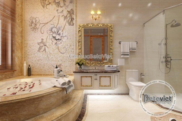 Nội thất phòng tắm khách sạn được thi công với đá Marble sang trọng