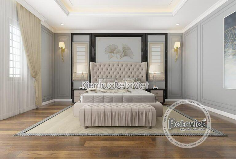 Một mẫu thiết kế phòng ngủ khách sạn nhẹ nhàng kiểu tân cổ điển nội thất bọc nỉ cao cấp