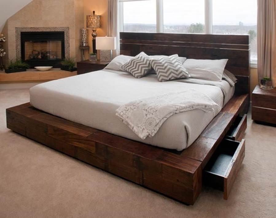 Thiết kế phòng ngủ với giường gỗ thông minh cho biệt thự hiện đại