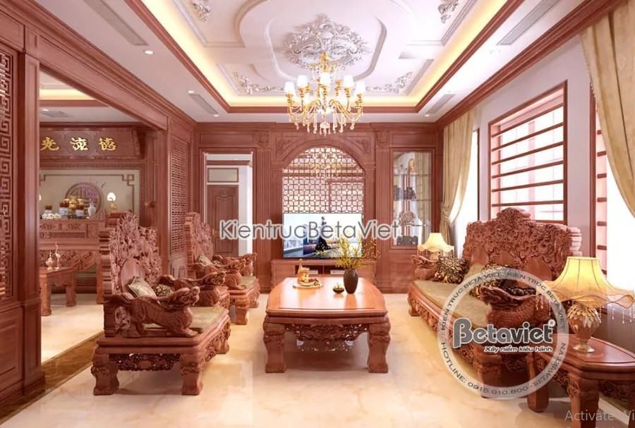Thiết kế nội thất phòng khách cổ điển kiểu Việt Nam