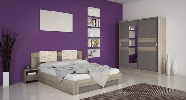 Mẫu thiết kế phòng ngủ kết hợp hài hòa giữa 2 gam màu tím và trắng