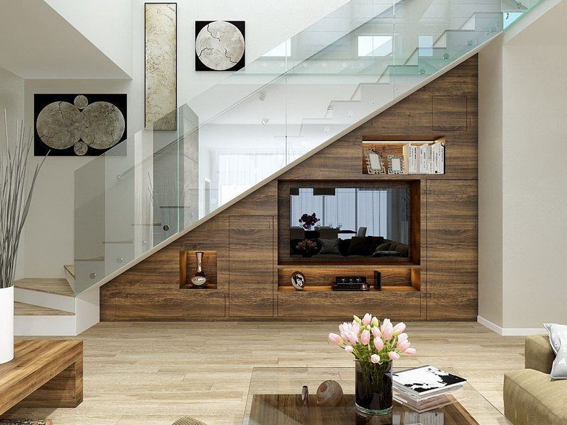 Thiết kế phòng khách có cầu thang kết hợp tiết kiệm không gian