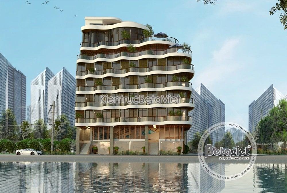 Phối cảnh thiết kế khách sạn hiện đại 7 tầng tại Hà Nội (CĐT: Bà Thùy Linh - Hà Nội) KT17072