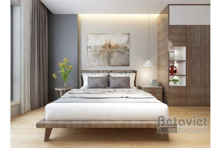 Giường ngủ được thiết kế theo phong cách hiện đại khá ấn tượng
