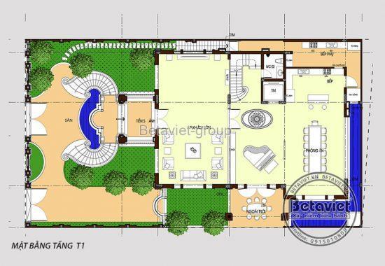 Thiết kế biệt thự 4 tầng tân cổ điển có bể bơi đẳng cấp - KT20152