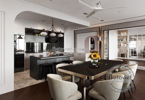 thiết kế nội thất chung cư 120m2 có bàn ghế bếp ăn