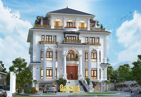 Thiết kế biệt thự tân cổ điển 4 tầng mái Thái độc đáo KT23065